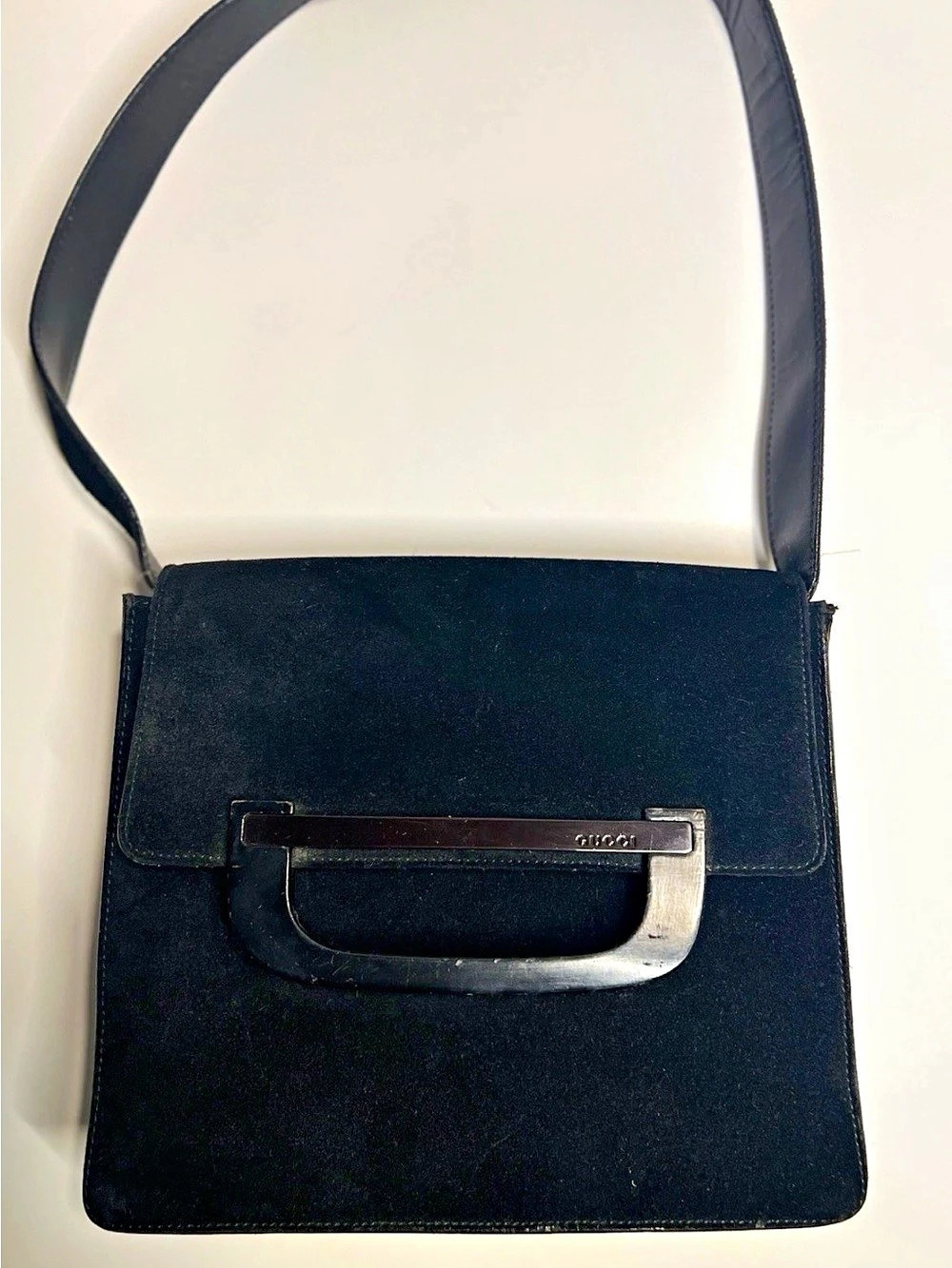 Gucci Vintage Suede D-Ring Shoulder Bag Black Shoulder Bag